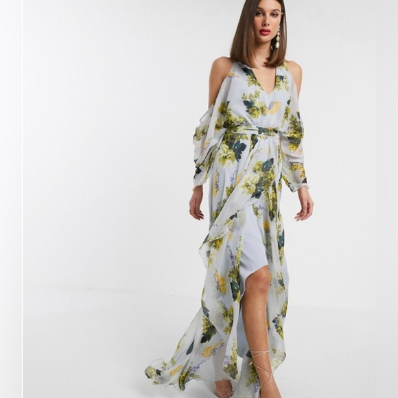 ASOS Tall Floral Maxi Dress - Open Shoulder, size 8 Tall - Picture 1 of 6